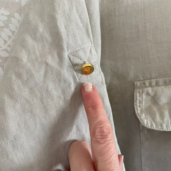 Ellen Tracy Tan/Beige/Neutral Linen Short Sleeve 1/4 Zip Tunic/Shirt/Top, XL - Picture 16 of 16